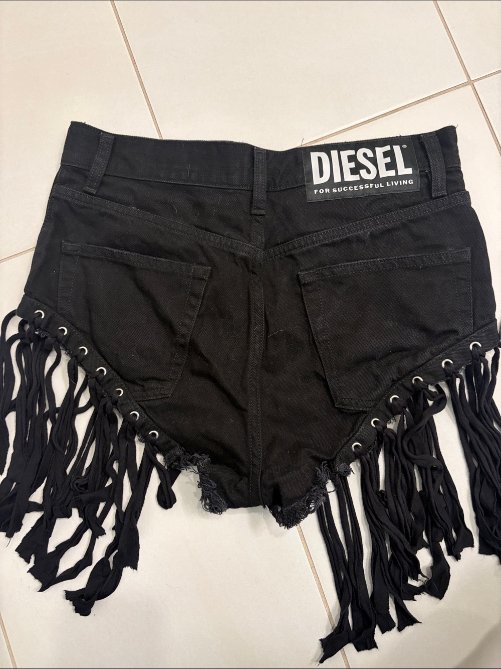 Diesel Black Fringe High-Waist Denim Shorts - Picture 3 of 4